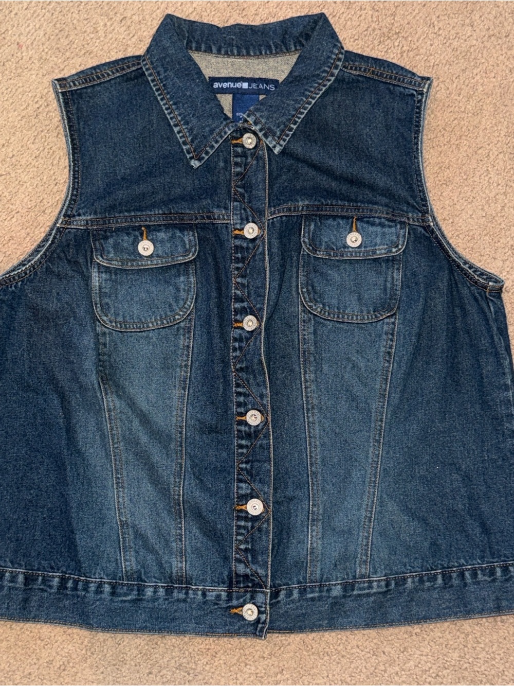 Avenue Dark Blue Denim Vest with Button-Front